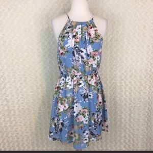 Francescas Blue Floral High Neck Dress